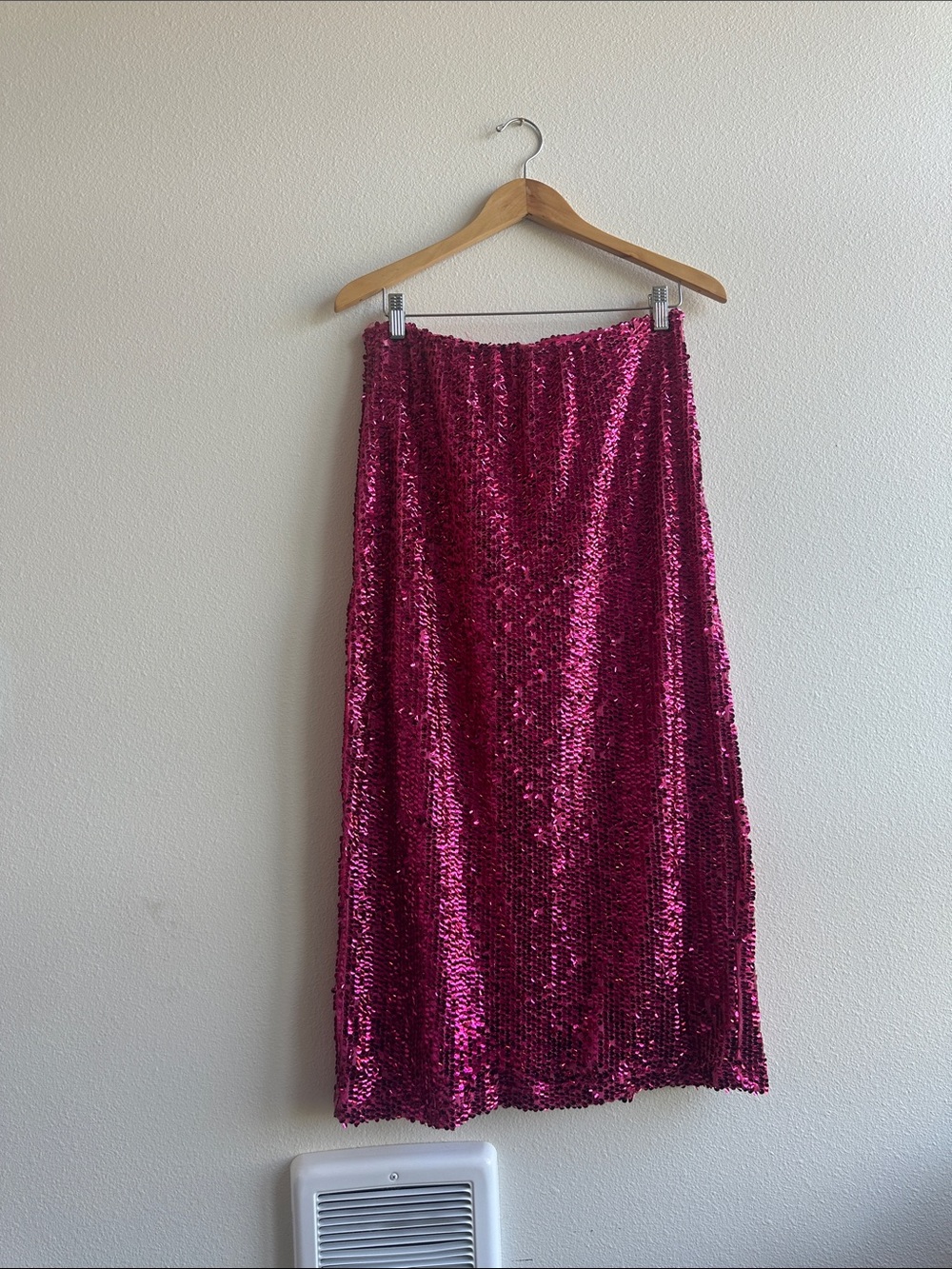 Topshop Fuchsia Sequin Midi Skirt